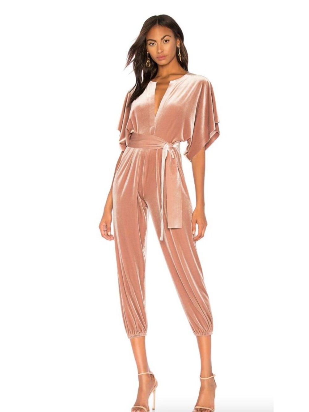 Norma Kamali Rectangle Jog Jumpsuit salmon pink stretch velvet small